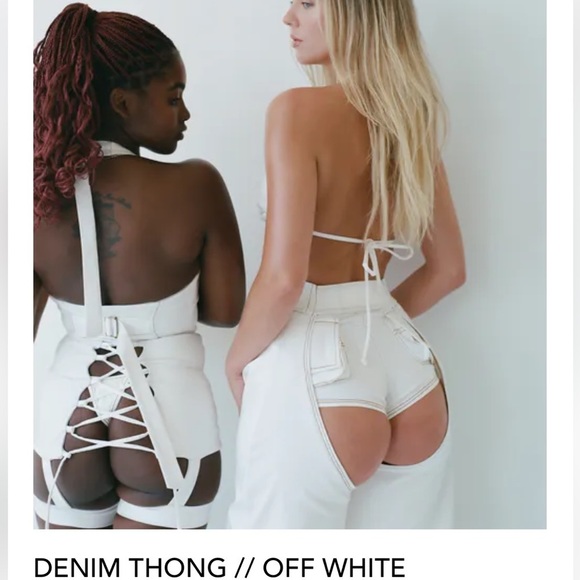 Nwt Laina Rauma sz S/M Stretch Soft Denim Thong Off-White Jeans Gold Stitching - Picture 6 of 12